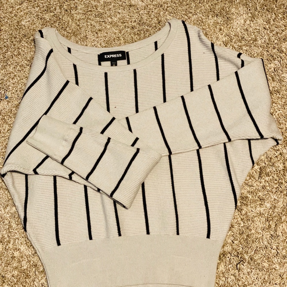 Express Cream Sweater with Black Vertical Stripes